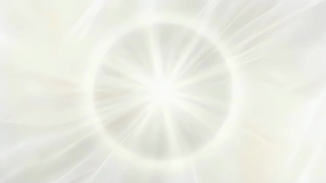 Bright light radiating in cloud dancer white. Seamless looping abstract motion background with glowing energy, spiritual aura, and soft wisps.