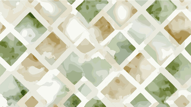 Shabby chic watercolor lattice pattern designing elegant background. Seamless lattice pattern creating a rustic watercolor background in muted green and beige tones