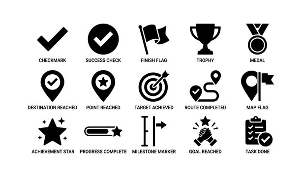 Achievement and milestone icons arranged on white background