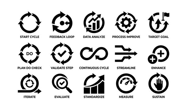 Process cycle icons illustrating continuous improvement and workflow