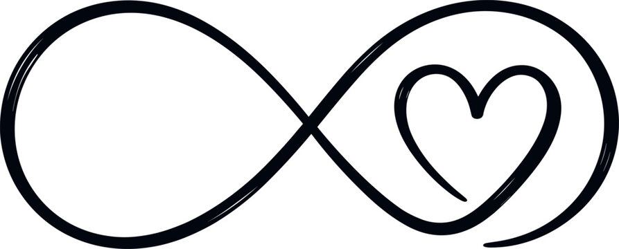 Infinity heart symbol vector illustration, eternal love and forever relationship sign, minimalist black line art icon for wedding and valentine on transparent background