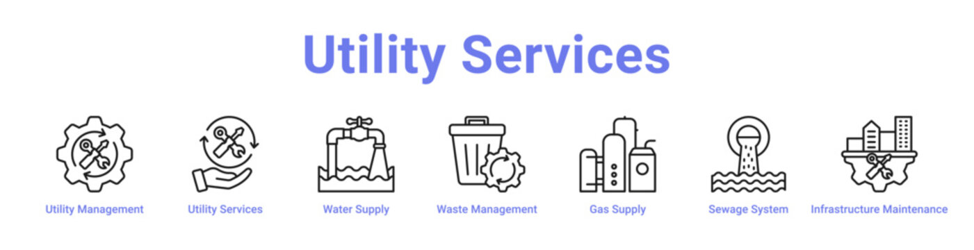 Utility Services Web Icon Banner and Collection
