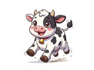Fototapeta premium Cartoon cow running with bell.