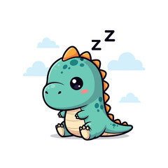 Obraz premium Cute Sleeping Baby Dinosaur Vector Illustration - Kawaii Dino Character Taking a Nap