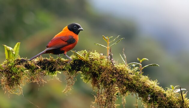 black chinned mountain tanager at home in the endangered choco forest of ecuador