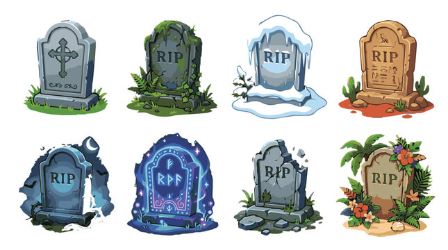 Stylized Gravestones Bundle Vector Pack