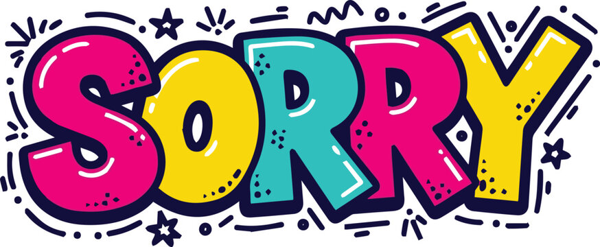Vibrant "SORRY" Word Art featuring Comic Explosion and Action Effects