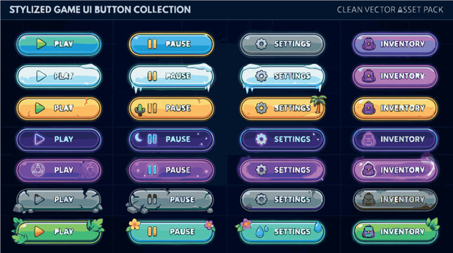 Stylized Game UI Buttons Bundle Vector Pack