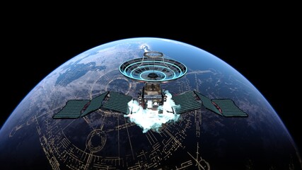 人工衛星と地球　3DCGレンダリング © tsuneomp