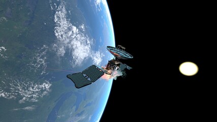 人工衛星と地球　3DCGレンダリング © tsuneomp