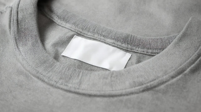 White blank laundry care clothing label on gray fabric texture background