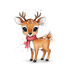 Obraz premium Cute cartoon deer with scarf and spots.