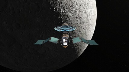 人工衛星と月　3DCGレンダリング  © tsuneomp