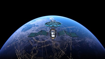 人工衛星と地球　3DCGレンダリング © tsuneomp