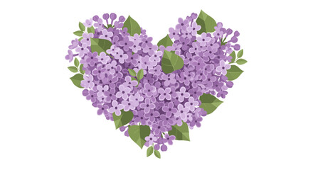 Fototapeta premium Lilac flowers heart shaped cluster with green leaves vector illustration