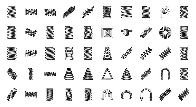 collection of various spring coils and wire forms technical design elements