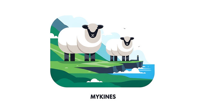 Pixel art illustration of two sheep on a grassy cliff overlooking the sea, reminiscent of a retro video game scene.