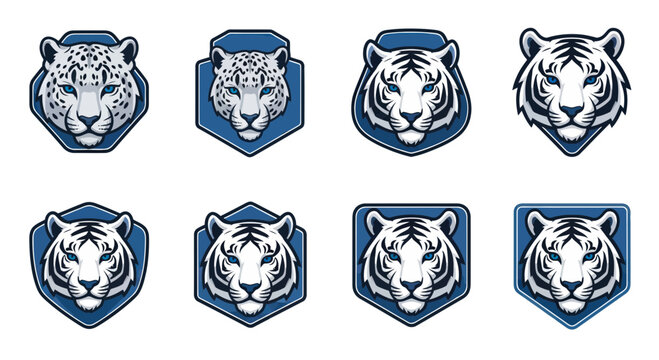 Collection of Fierce Tiger and Snow Leopard Emblems, Vector Art