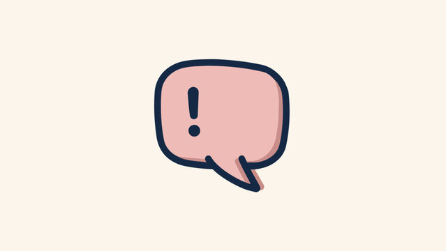 Cute hand-drawn pink speech bubble with navy outline featuring an exclamation mark, perfect for social media graphics, chat app interfaces and notification design.