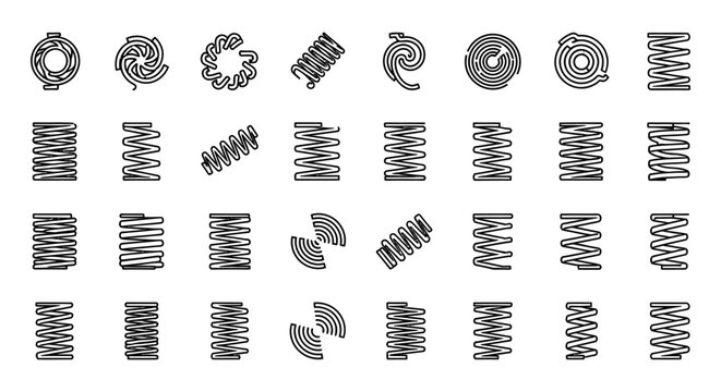 collection of various black line spring icons on white background
