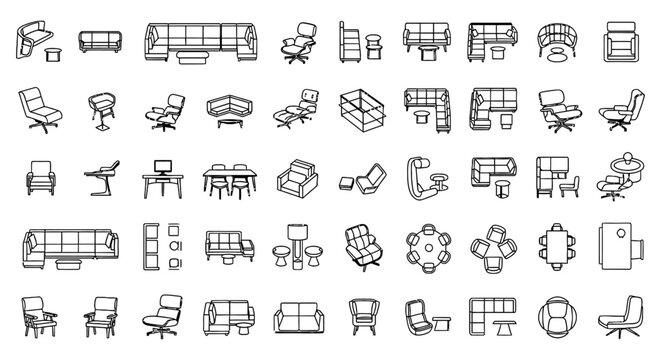 architectural furniture symbols for floor plan and interior design vector icons ideal for cad blueprints and space planning layouts