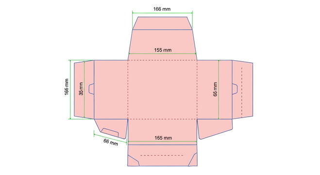 Packaging template, box design, blueprint for folding carton, die-cut layout