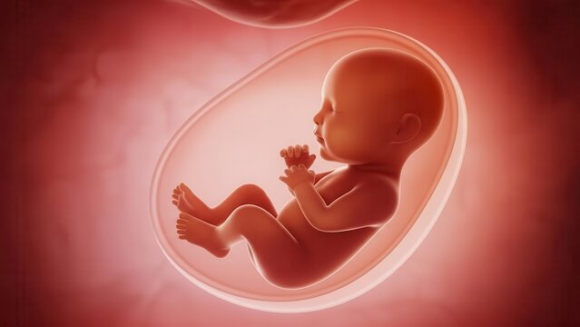 A fetus in the womb at a advanced stage of pregnancy illustration