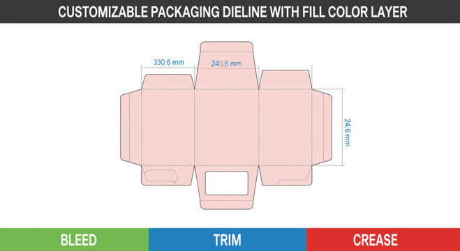 Customizable Packaging Dieline with Fill Color Layer and Dimensions