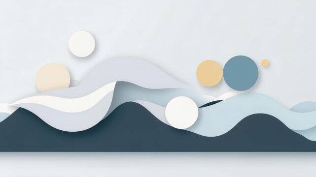 Abstract Serenity: A delicate interplay of layered paper waves and spherical elements, creating a harmonious and minimalist composition that evokes tranquility.