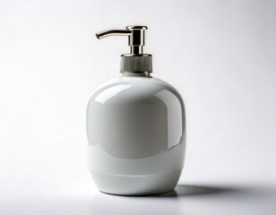 Obraz premium Minimalist White Ceramic Soap Dispenser with Chrome Pump.
