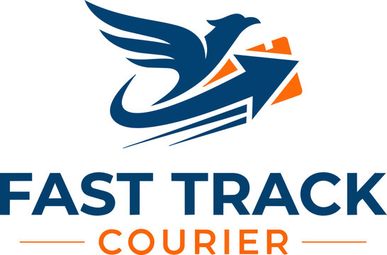 Fast Track Courier logo with a blue phoenix bird icon, an arrow, and an orange parcel.