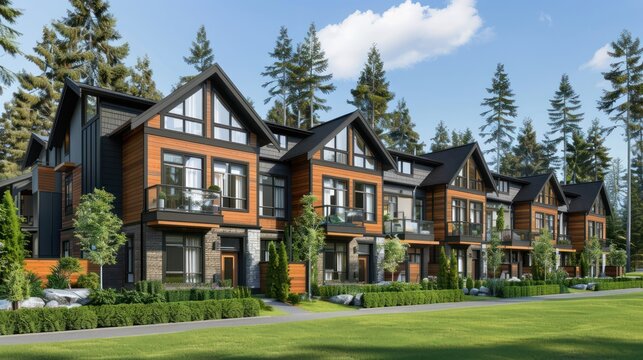 Modern townhomes nestled in a wooded setting