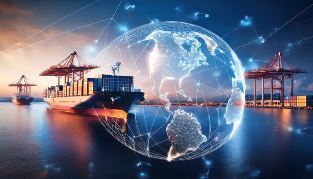 global logistics network connecting the world through trade this image symbolizes interconnectedness globalization trade routes supply chains and shipping containers
