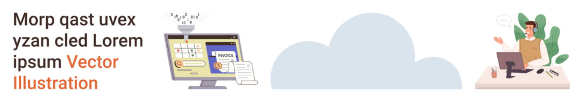 Blogging, digital workspace, cloud computing, content creation, remote work, data management. Office desk with computer, cloud and person using a laptop. Blogging and digital workspace