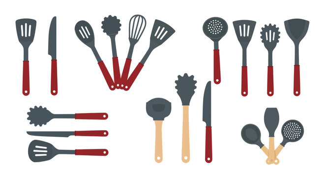 Collection of kitchen utensils and cooking tools