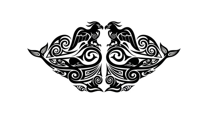 Tribal eagle and whale tail Maori art pattern