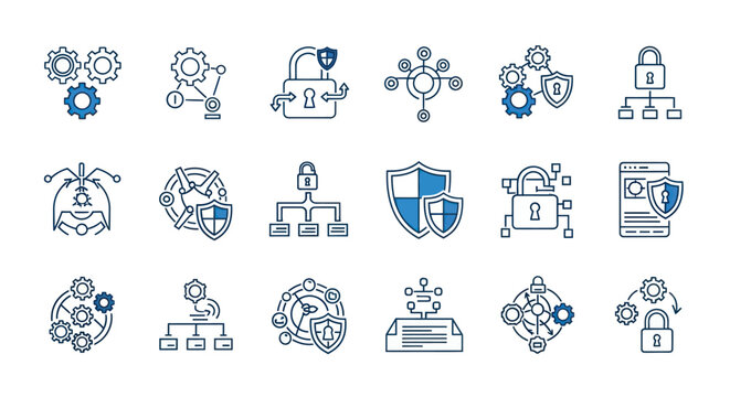 Cyber Security and Data Protection Line Icons Set