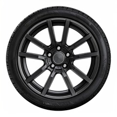 Obraz premium Isolated car wheel with a black rim and tire against a white backdrop