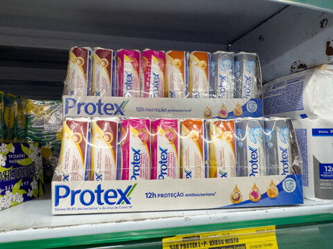 BELO HORIZONTE, MG, BRAZIL, APRIL 11, 2026 Assorted Protex soap bars are showcased in a retail environment, offering different scents or benefits.