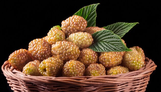 basket of loganberry on black background