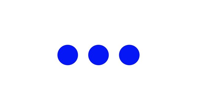 Minimalist blue dots loading animation on white background. Seamless loop progress indicator for website interface, mobile apps, and digital buffering status.