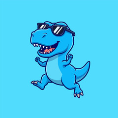 Cool Blue TRex Dinosaur Wearing Sunglasses Cartoon. © Arviz