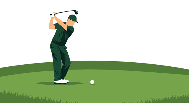 Professional golfer swinging a club on a green course vector illustration