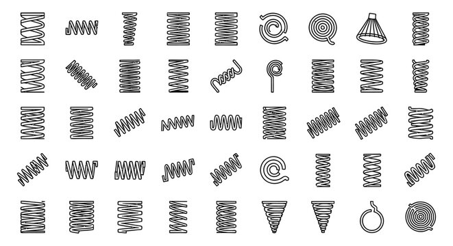collection of various types of spring coils and industrial springs icons