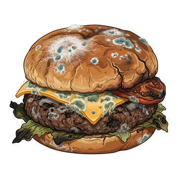 Decomposing Burger with Mold and Rot Unappetizing Food