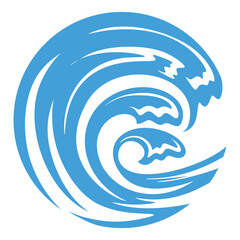 Fototapeta premium Abstract blue ocean wave logo design in a circular shape. Stylized illustration representing water movement, sea energy, and splash