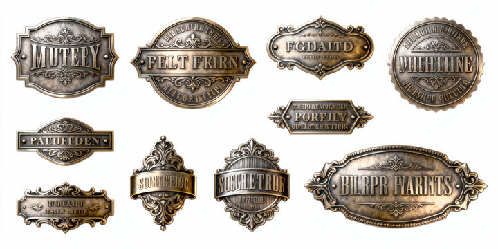 Vintage Metal Signs Collection with Ornate Engravings
