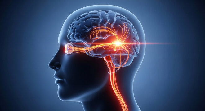 Neuroscience illustration of human brain and vision pathways
