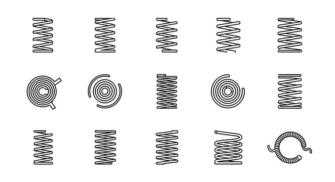 collection of various black and white spring illustrations coil and compression springs