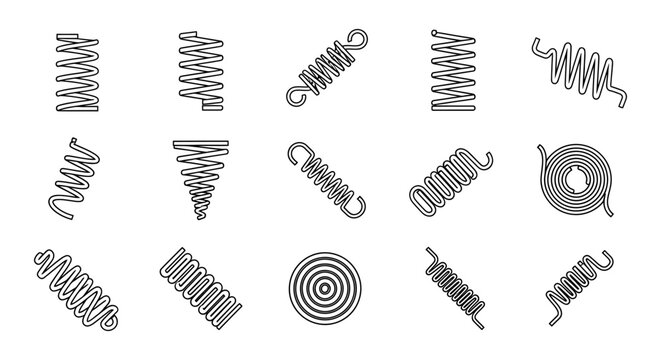 collection of various types of springs and coils technical drawing elements